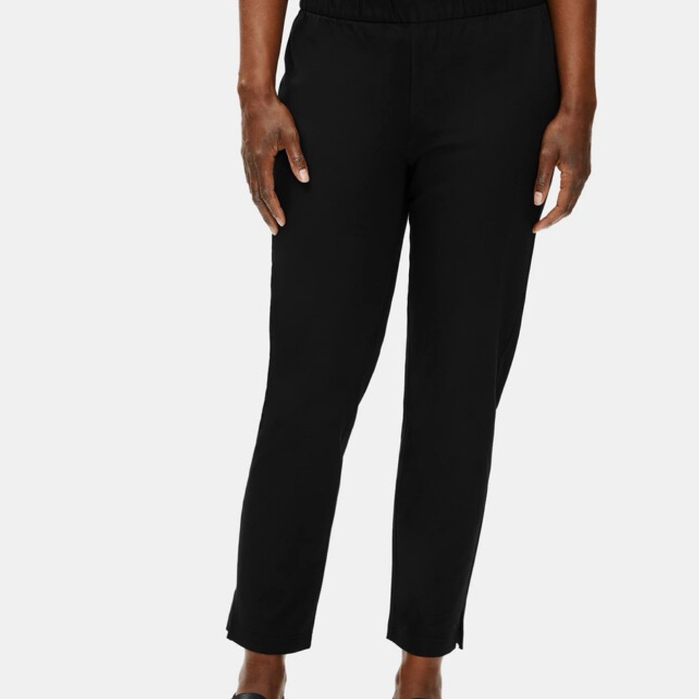 Eileen Fisher cotton stretch Black Elastic Waist ankle Straight Pants NEW NWT